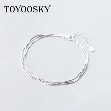 925 пробы серебряные Многослойные браслеты из змеиной кости простые Многослойные браслеты-цепочки женские аксессуары для рук