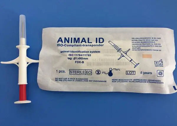 134,2 кГц имплантируемый ПЭТ трекер микрочип со шприцем, 1,4*8 мм