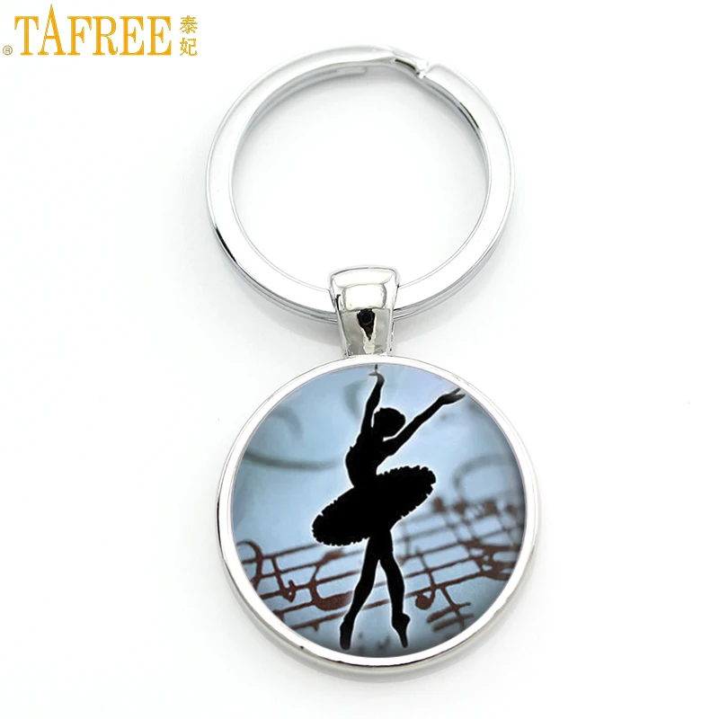 

TAFREE vintage Ballerina silhouette art men women keychain fashion Degas Dancers dance bag pendant key chain ring holder CT140