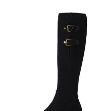 MAZIAO/женские сапоги до колена зимние сапоги женские сапоги с круглым носком, на молнии, на квадратном каблуке, из флока, вельветовые, резиновые, размера плюс 33-44, черный, бежевый цвет