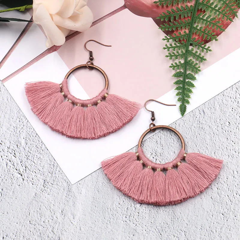 

2018 Fashion Bohemian Ethnic Fringed Tassel Earrings For Women Round Circle Ring Dangle Hanging Drop Earrings Jewelry