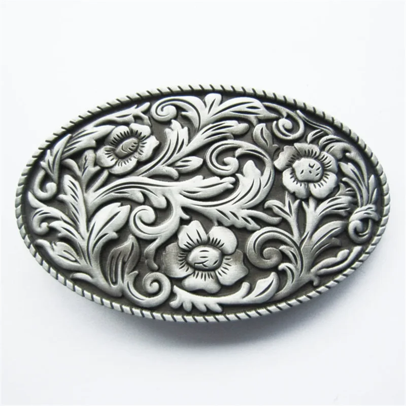 

Antique Silver Western Cowboy Cowgirl Flower Oval Belt Buckle also Stock in the US BUCKLE-WT097AS