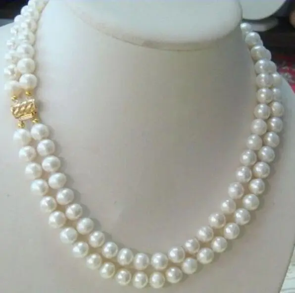 

WHOLESALE 2 ROW 9-10MM AKOYA WHITE PEARL NECKLACE 14K CLASP 18 INCH