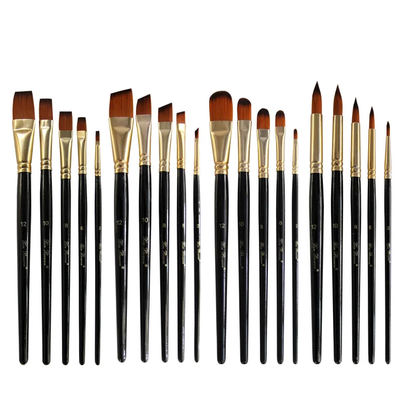 5pcs/set Art Nylon Hair Wooden Brush Pen Paint Brushes Set Jagged Drawing Painting Black Wood DIY Drawing Artist Watercolor Pen