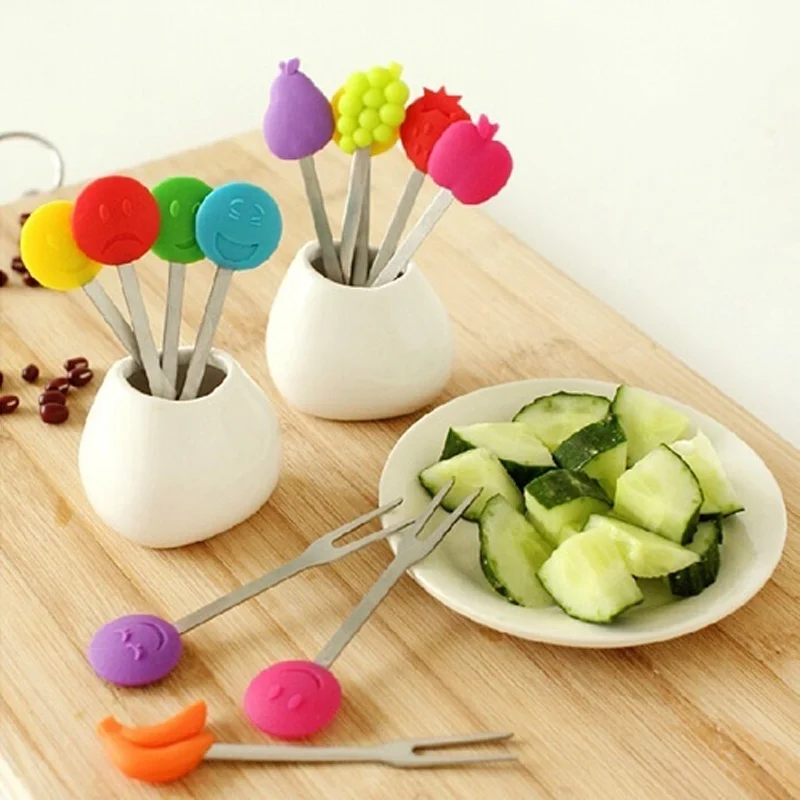 Home Fruit and Vegetable Tools cute Smile Shape Fruit fork Kitchen