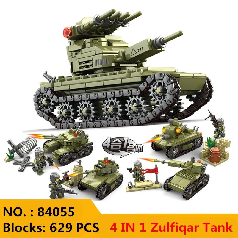 

632pcs Army Model Tanks 4 In 1 Assemblage Building Blocks Set Compatible Legoed Military Weapon Tank Diy Bricks Children Toys