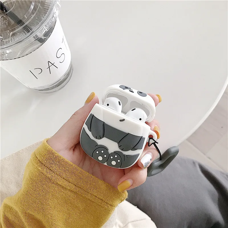 Cartoon funny bears headset pouch for airpods case wireless bluetooth headphone earphone charging box bare silicone airpod skin