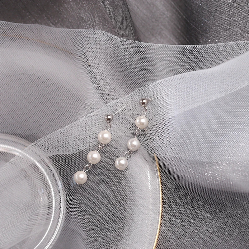 LBSL Real Sterlings Women 925 Silver Earring Tassel Silver Korean Trend Simulated Pearl Earrings 925 Silver Long Drop Earrings (3)