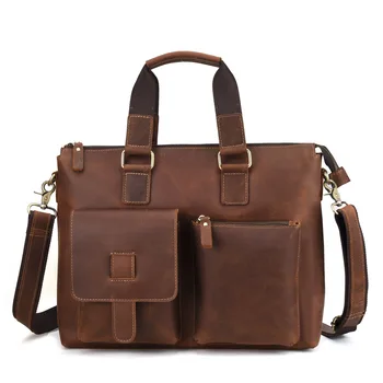 

Men's Vintage crazy horse leather messenger bag A4 Genuine leather shoulder bag iPad Thick Cow leather school bag Crossbody Bag