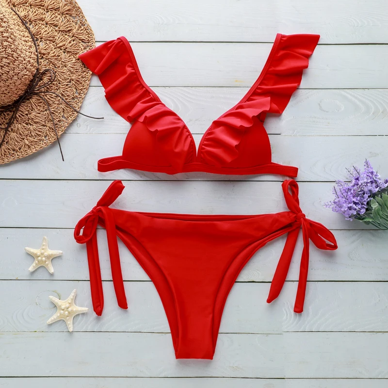 

Women's Bikini Sets Lowest Waist Red Bandeau Cheeky Bikini Swimwear - Striped S M L Red Black Blue / Sexy
