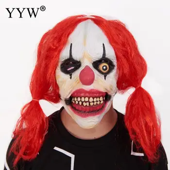 

Halloween Clown Mask With Red Wig Scary Masks Latex Maske Masquerade Mascaras Halloween Props Decor Horror Mask Terror Masque