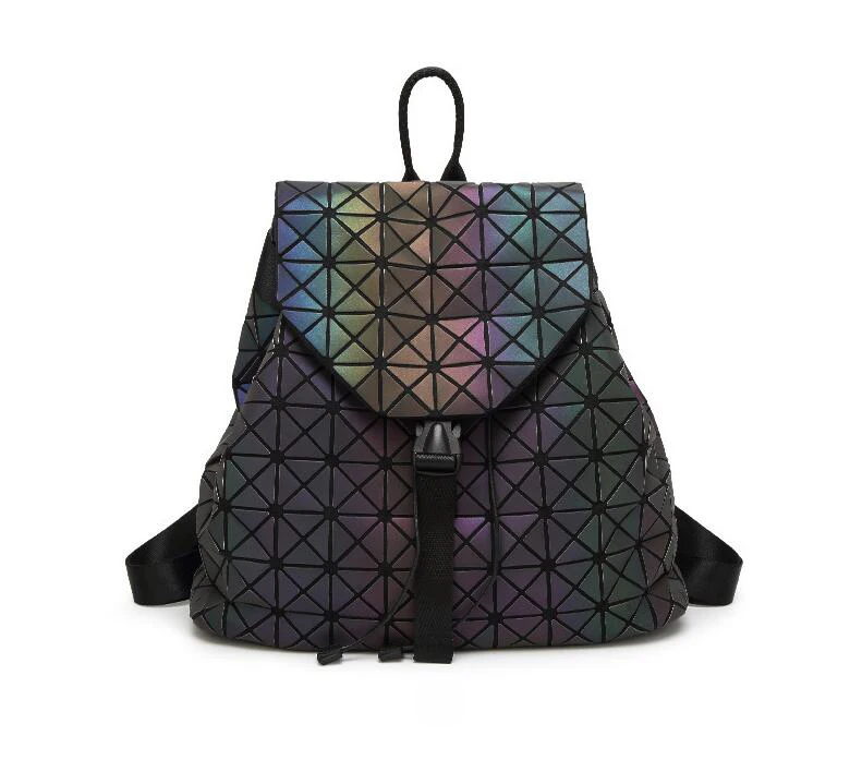 

2019 Diamond Lattice Luminous Backpack PU Leather School Fold Backpacks Female Travel Ladies Casual Large Capacity Shoulder Bags