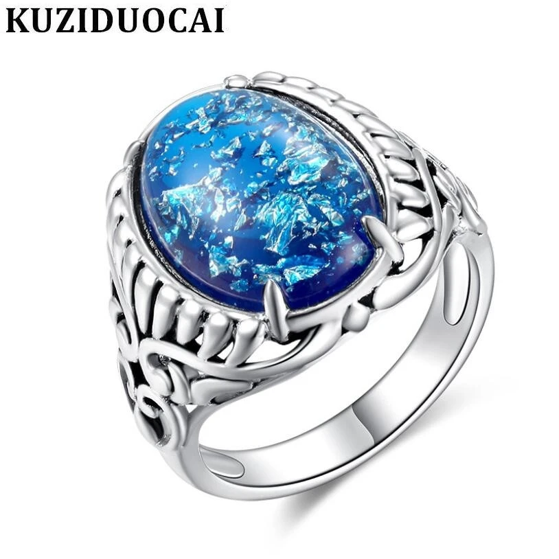 

Kuziduocai 2018 New ! Fashion Fine Jewelry Retro Opal Colorful White Copper Stainless Steel Wedding Rings For Women Gifts R-580