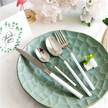 

24pcs/set Modern WhiteStainless Steel Cutlery Set Flatware Set Dinner Knife Fork Spoon Set Dinnerware Tableware