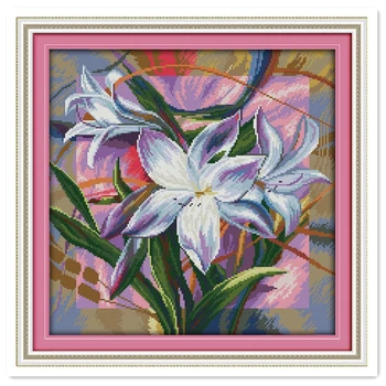 

Lily 11CT Printed On Canvas Embroidery Cross Set joy sunday cross stitch Chinese Counted Cross Stitch Patterns Kit Needlework