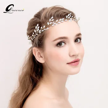 

Opal Crystal Tiara Bridal Headband Wedding Hair Accessories Leaves Headpiece Bridal Pearl Hair Veil Tiaras Bride Jewelry Gifts