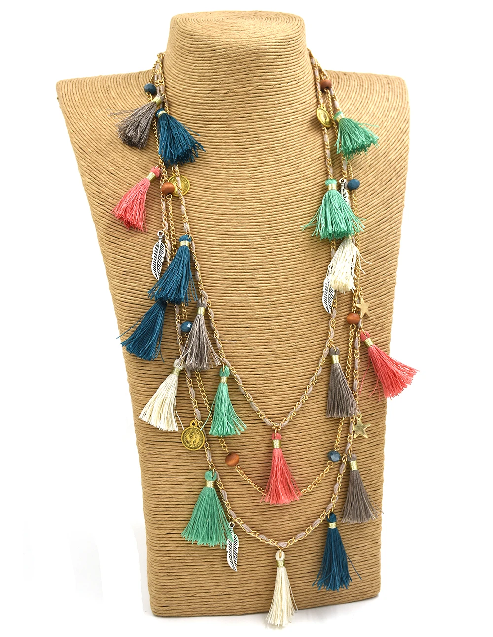 New Handmade Luxury ethnic necklace Bohemia collier Multistrands statement Necklace tassel charms antique copper chains necklace