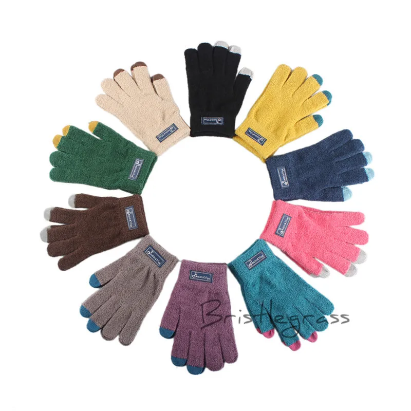 

BRISTLEGRASS Women's Men's Unisex Adult Winter Knitted Soft Smart Touch Screen Full Finger Gloves Mittens for Smartphone Tablet
