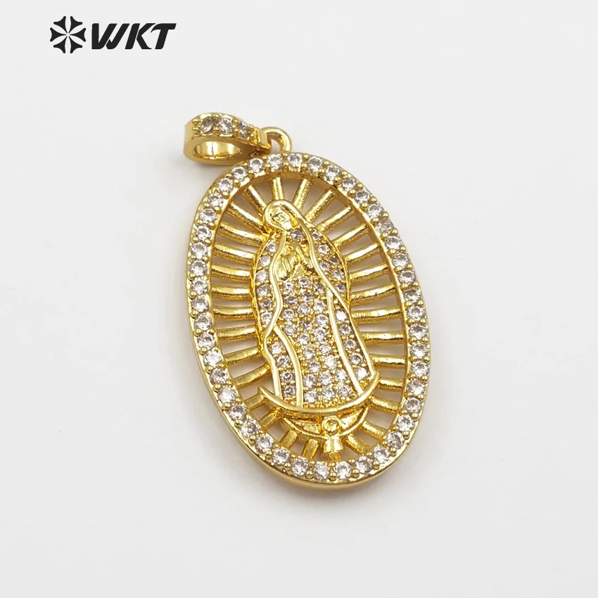 WT-MP114, католицистская Our Lady Of De Guadalupe, овальная медаль, религиозное крещение, кулон, украшенный кубическим цирконием, ожерелье