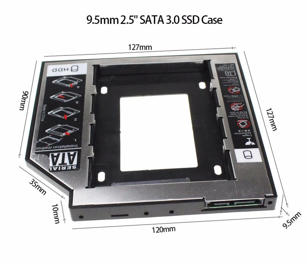 Лидер продаж SATA 3,0 2nd HDD Caddy 9,5 мм для 2,5 "SSD Дело HDD корпус с светодио дный для ноутбука dvd cd привод, Материал Пластик Сталь