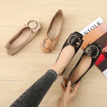 

2019 autumn new fashion simple solid color flat shoes women comfortable metal decorative casual shoes