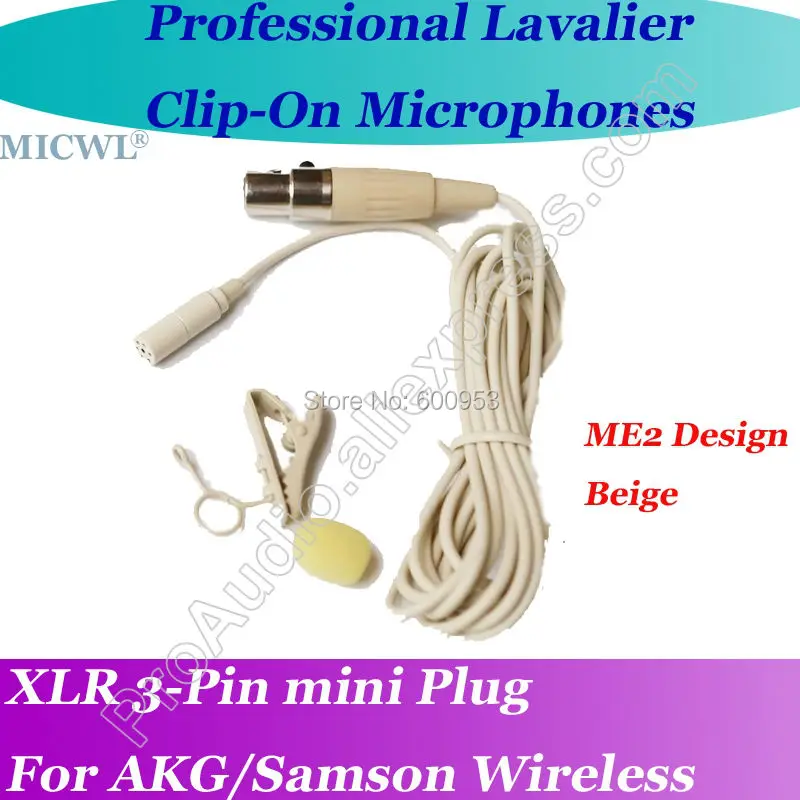 Micwl бежевый ME2 микрофон лавалье для петличный микрофон для AKG Самсон Gemini Беспроводной XLR Сделано в Китае мини 3-Pin
