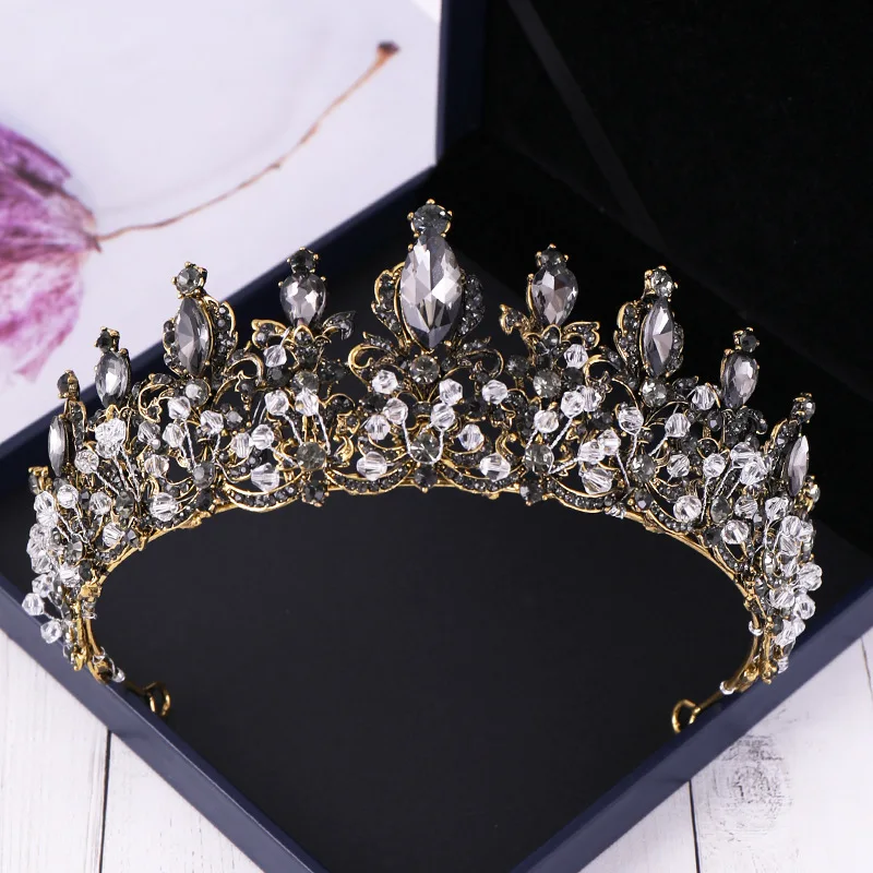 

New Baroque Black Crystal Wedding Hair Crown Queen Bridal Tiara Hair Accessories Women Prom Party Crowns Headband Hair Jewelry