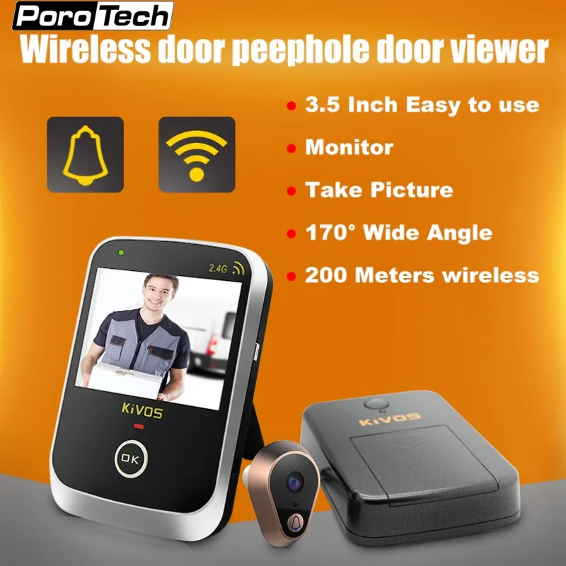 

KDB307A 3.5 inch Monitor Wireless Door Eye Peephole Door Viewer 2.4GHz Wireless Video Doorbell Camera for Home Villa Apartment