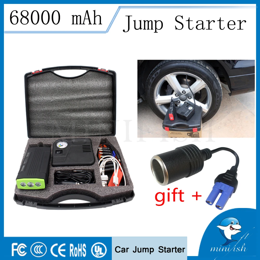 Emergency Power Bank Mini Car Jump Starter 600A 12V Portable Car Auto Electric Pump Air Compressor Tire Inflator 150PSI