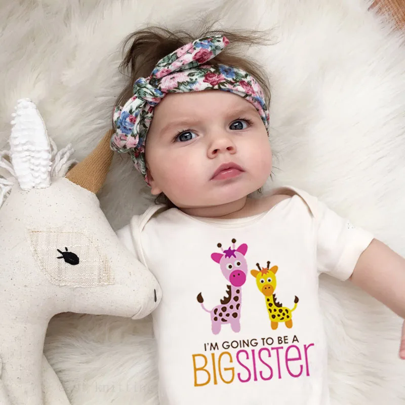 

DERMSPE Casual Newborn Baby Boys Girls Short Sleeve Letter Print I'm Going To Be A Big Sister Giraffe Romper Baby Clothes