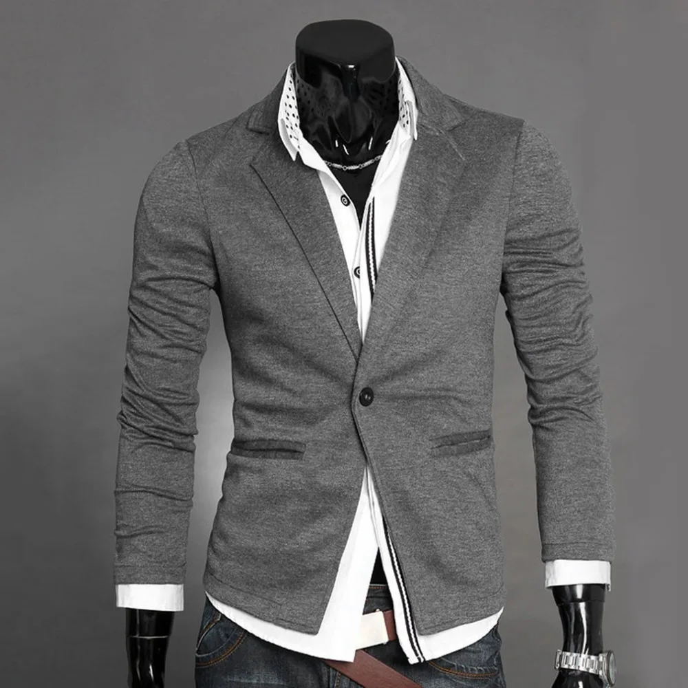 

Spring and Autumn Casual Ultra-slim Men Suits Knitted Coat Outerwear Men's Jacket Fashionable Vocation One Button Closure Blazer