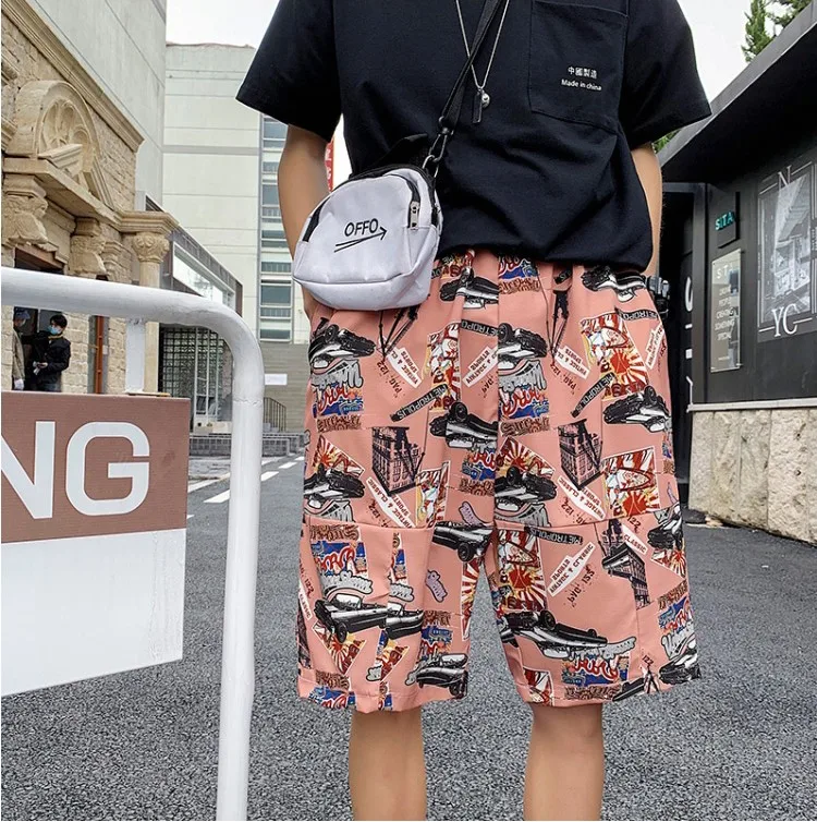Летние шорты с принтом Для мужчин хлопок мультфильм уличная свободные Harajuku шорты Для мужчин бренд Удобные плюс Размеры M-5XL DS50576