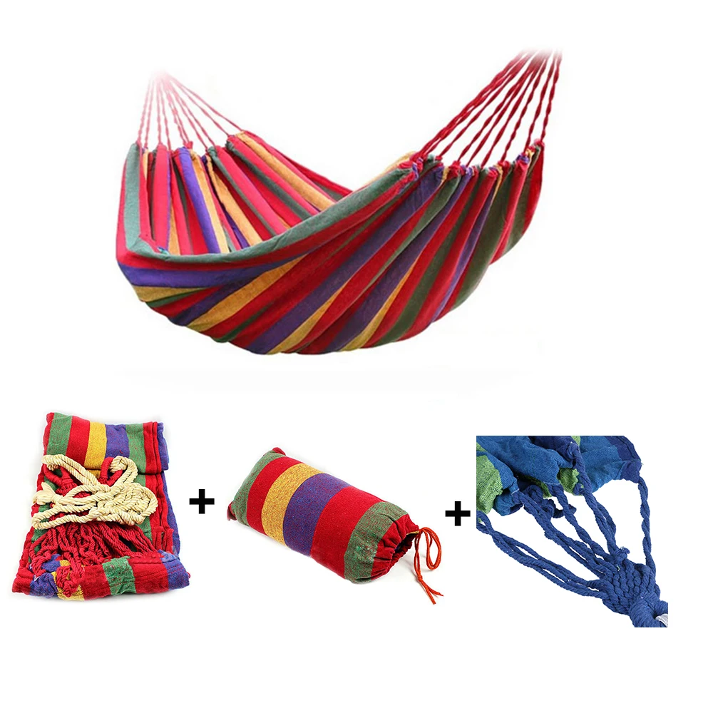 Strong Outdoor Picnic Garden Hammock Hang Bed Portable Travel Camping Swing Canvas Stripe Hang Bed Furniture Hammock