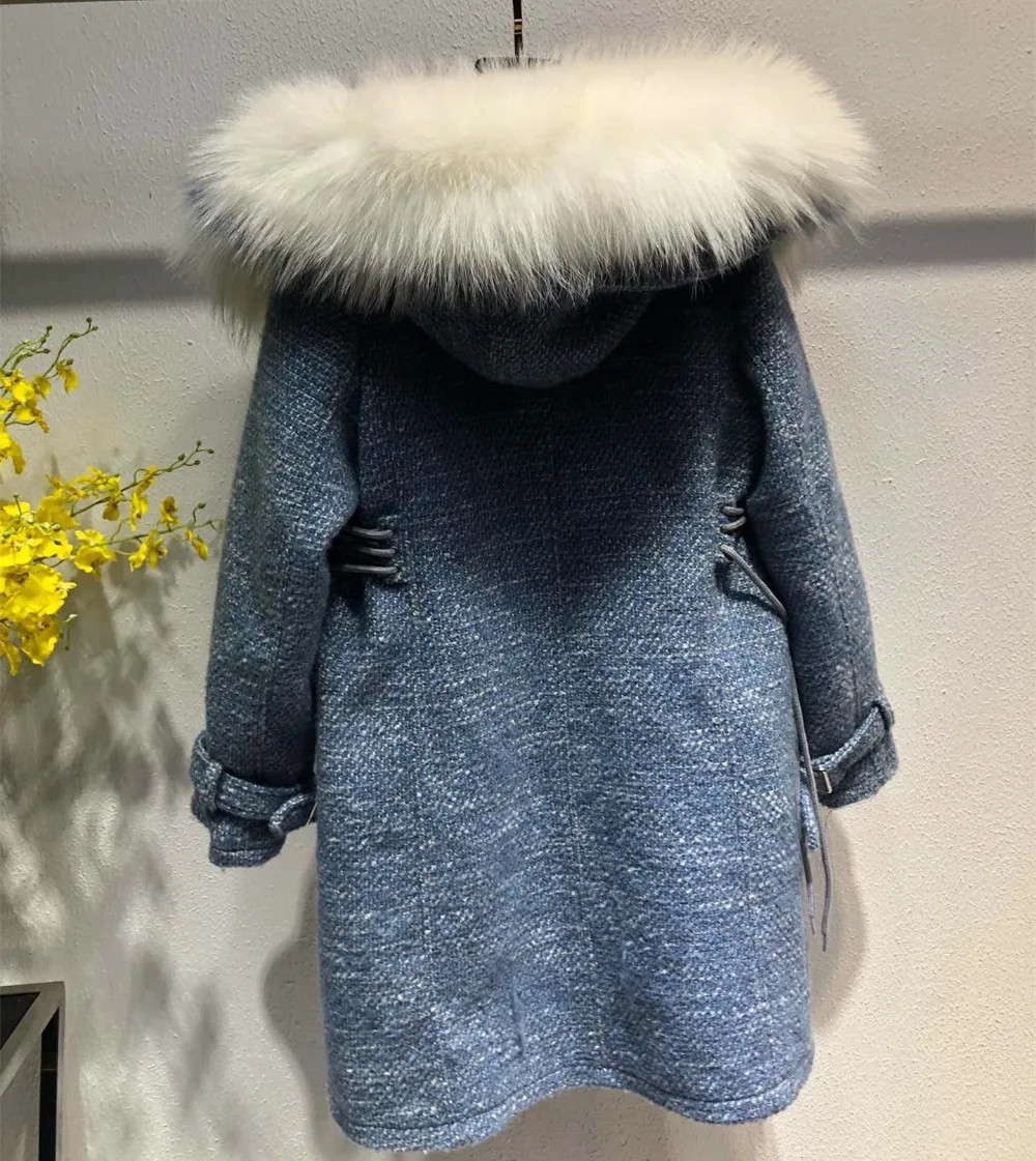 De Réel kaki Naturel Raton D'hiver Fourrure Laine Veste Bean Royal bleu Doublure Parka Femmes Laveur Capot Green D'agneau Manteau Grand Collier Avec jaune Tweed jAL3q54RcS