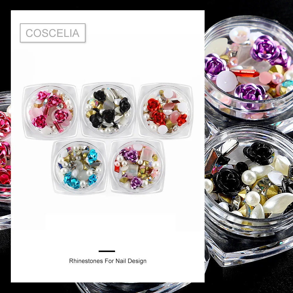 3D Nail Art Crystal Decorations 5pc/Set Mixed Colorful Rhinestones For Nails DIY Design Wedding Decoration Manicure Diamond Tool | Красота и