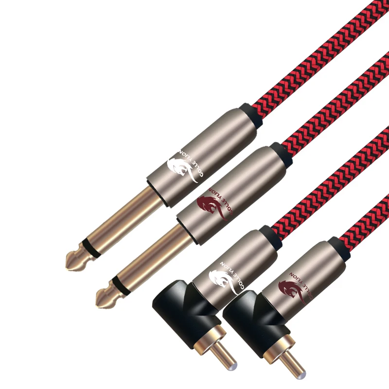 

Hifi Dual 6.3mm to Dual RCA Phono Right Angle Amplifier Mixer Console Soundbox 1/4 Inch TS Jack Audio Cable OFC 1M 2M 3M 5M 8M