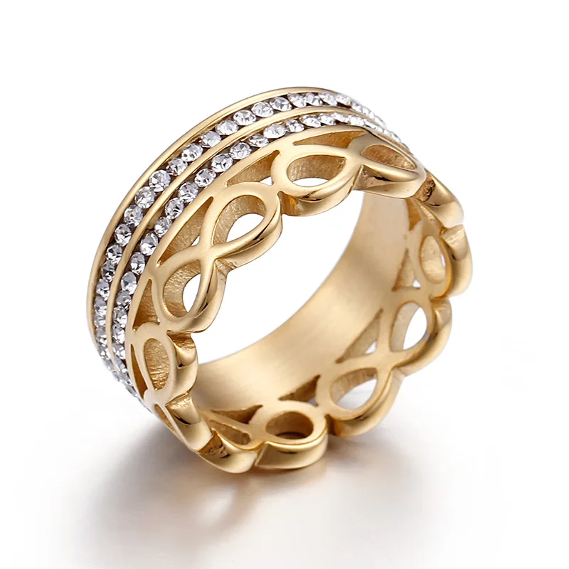 

Exquisite Party Ring for Women Stainless Steel Infinity Wedding Ring Silver Gold Color Female Zirconia Stone Fashion Ring