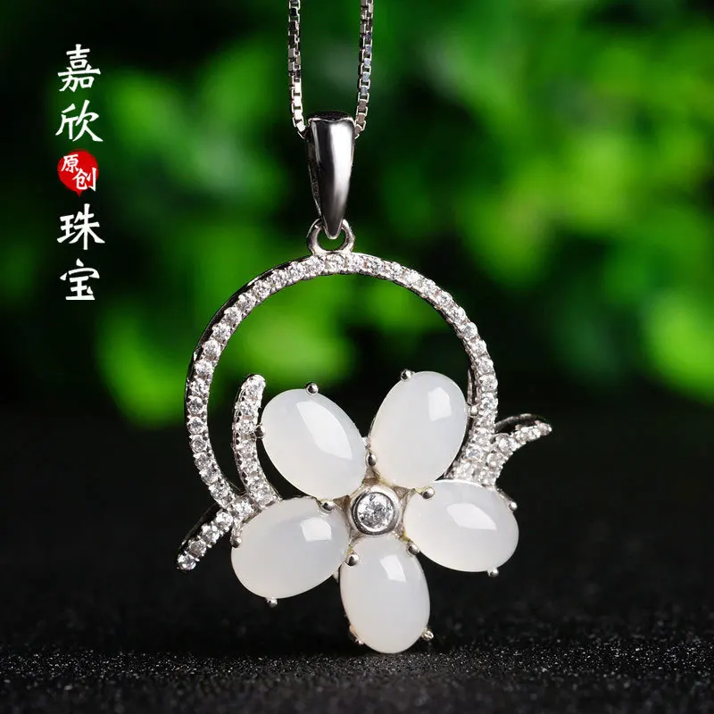 2019 Real Asg Choker Necklace Pendant Factory Direct Selling Certificate 925 Silver-inlaid Qinghai Material Plum Blossom Item