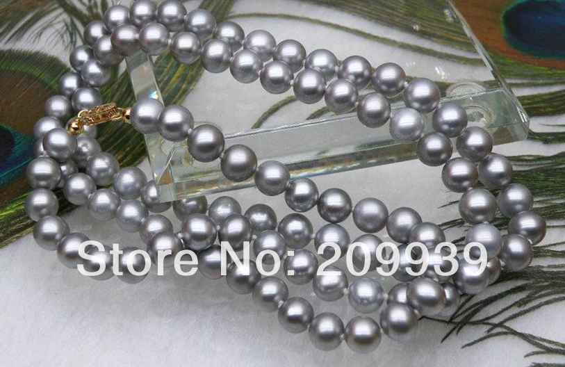 

free shipping Noble- >>>@@ AS3185 Natural 32 inch 6-6.5mm AAA+ round silver gray akoya pearl necklace