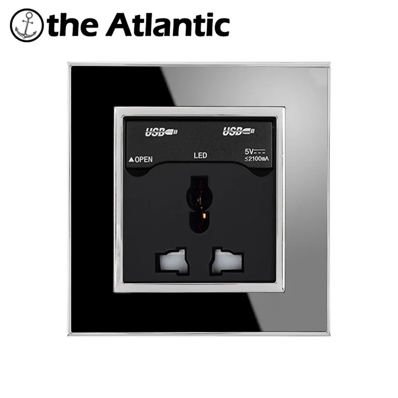 Универсальная Розетка Atlantic, роскошная настенная розетка 146/86 типа с 4/2 usb зарядным портом для мобильных телефонов, акриловая зеркальная панель