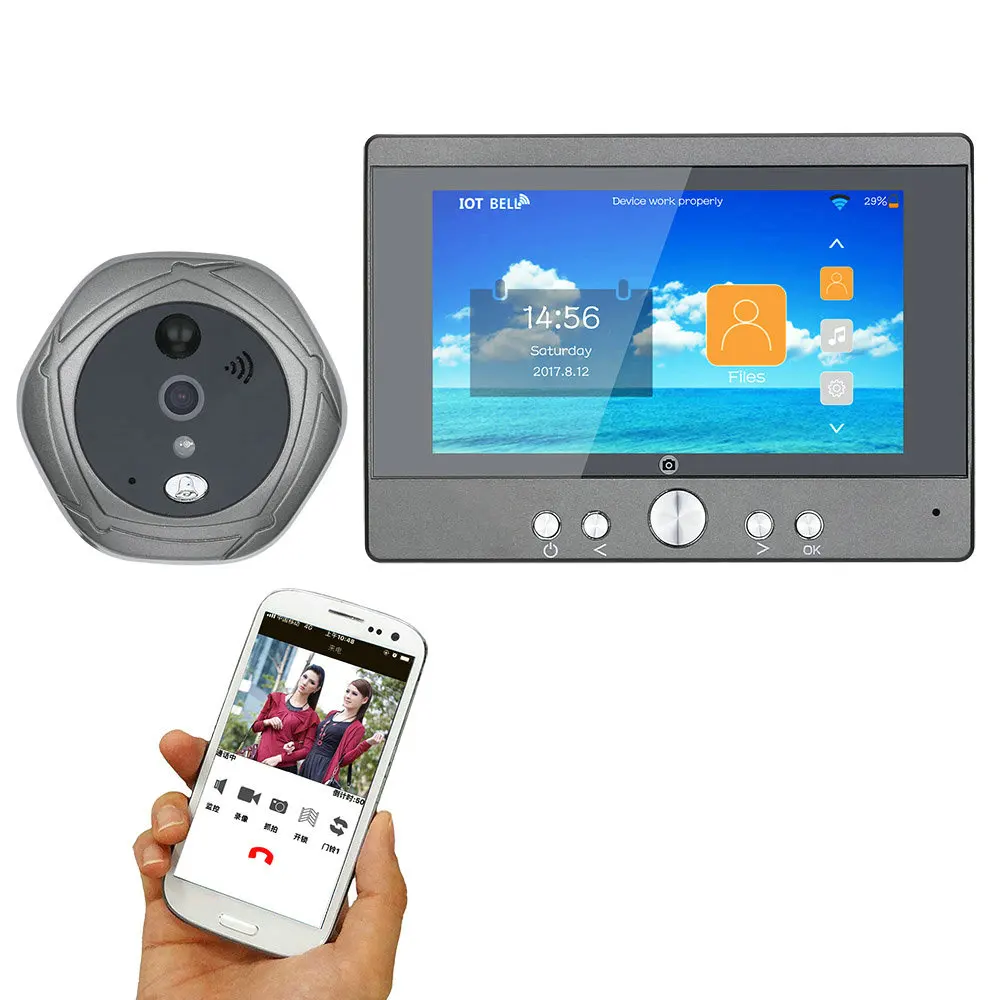 

720P WiFi Wireless Digital Peephole Door Viewer 5inch Front Video Door Peephole Camera Wifi Doorbell with Intercom or take APP