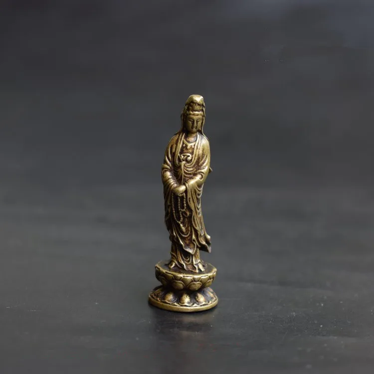 

Collection archaize brass lotus Guanyin bodhisattva small statue