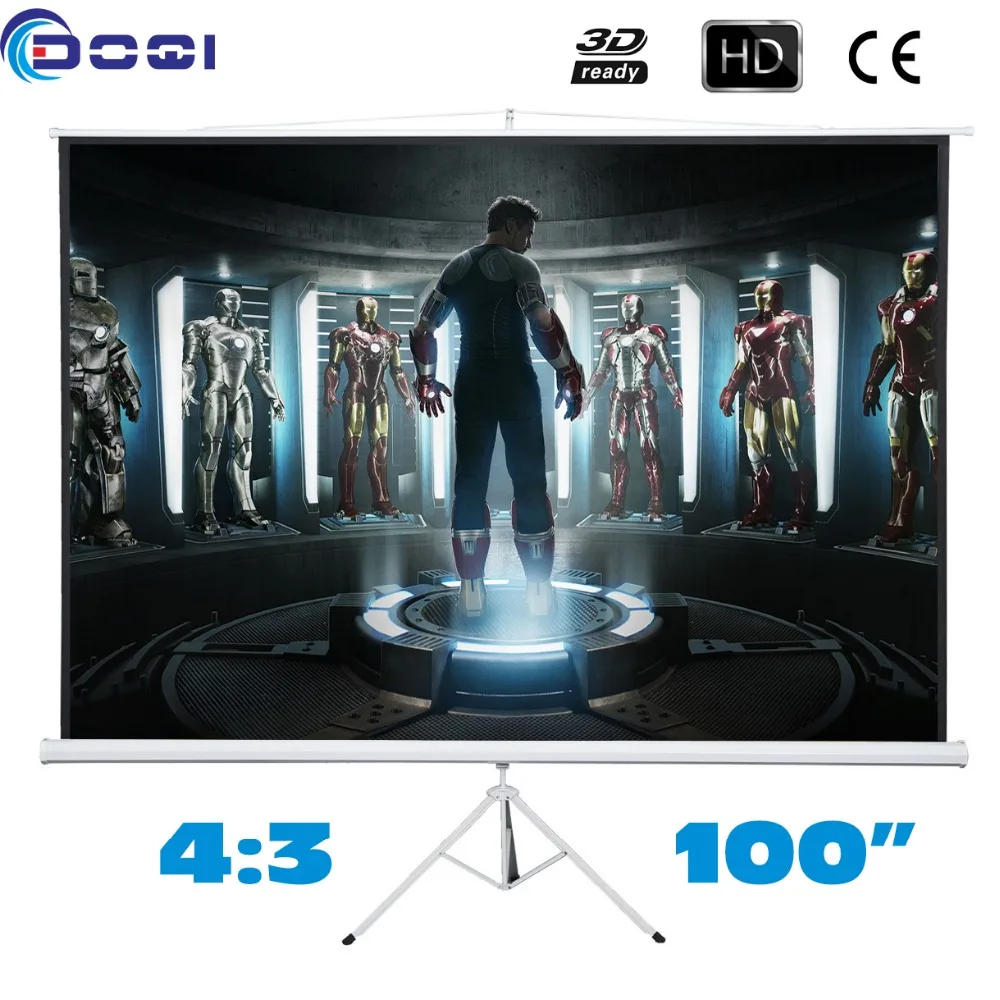 Factory Supply Tripod Projection Screen 100 inches 4:3HD Portable Floor stand Bracket Projector Screens Matt White