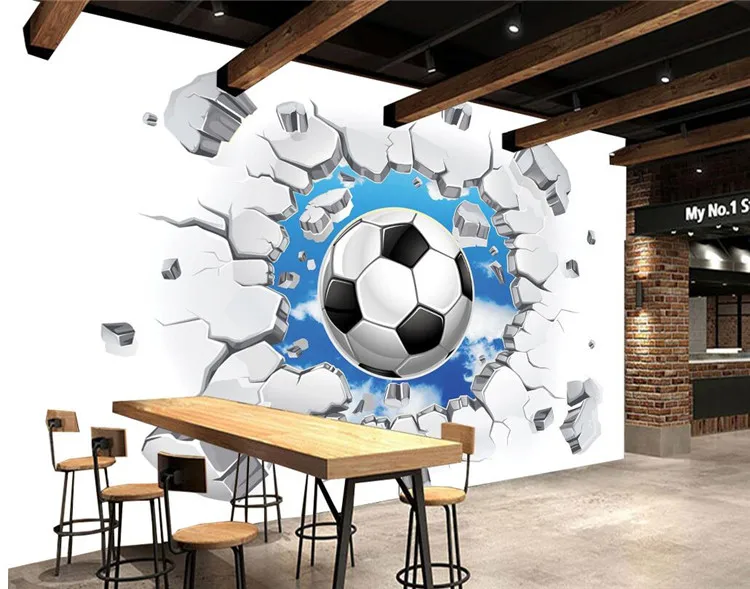 

Custom 3D Mural Wallpaper Modern Simple Football Broken Wall Photo Wall Murals Kids Bedroom Living Room Creative Decor Wallpaper