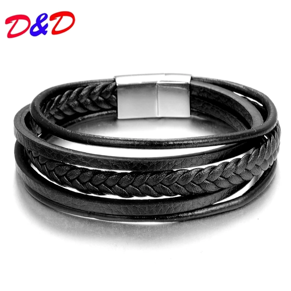 

2018 New Fashion Charm Jewelry Wholesale Punk Cool Men Genuine Leather Bracelets For Male Christmas Gifts