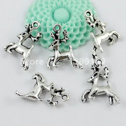 100pcs lot Metal Zinc Alloy Silver Tone Christmas Reindeers Charm 
