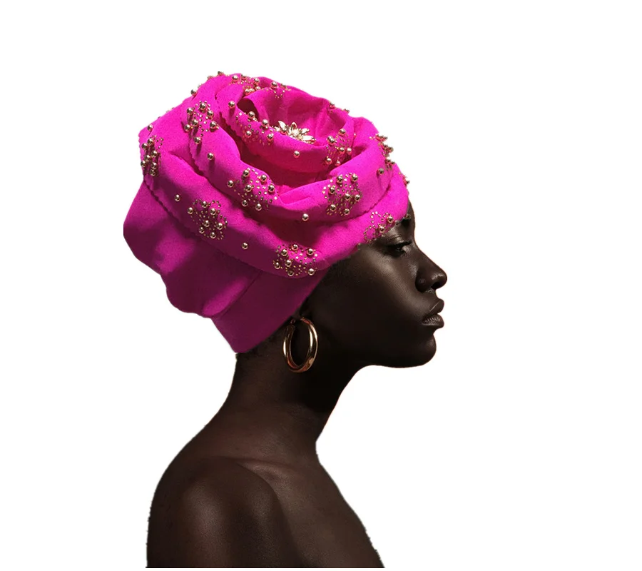 Нигерийская тюрбан Кепка с золотыми бусинами турбины для женщин африканская Кепка для африканских шапок нигерийский вельветовый тюрбан геле с камнями
