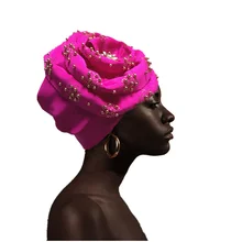 Нигерийская тюрбан Кепка с золотыми бусинами турбины для женщин африканская Кепка для африканских шапок нигерийский вельветовый тюрбан геле с камнями