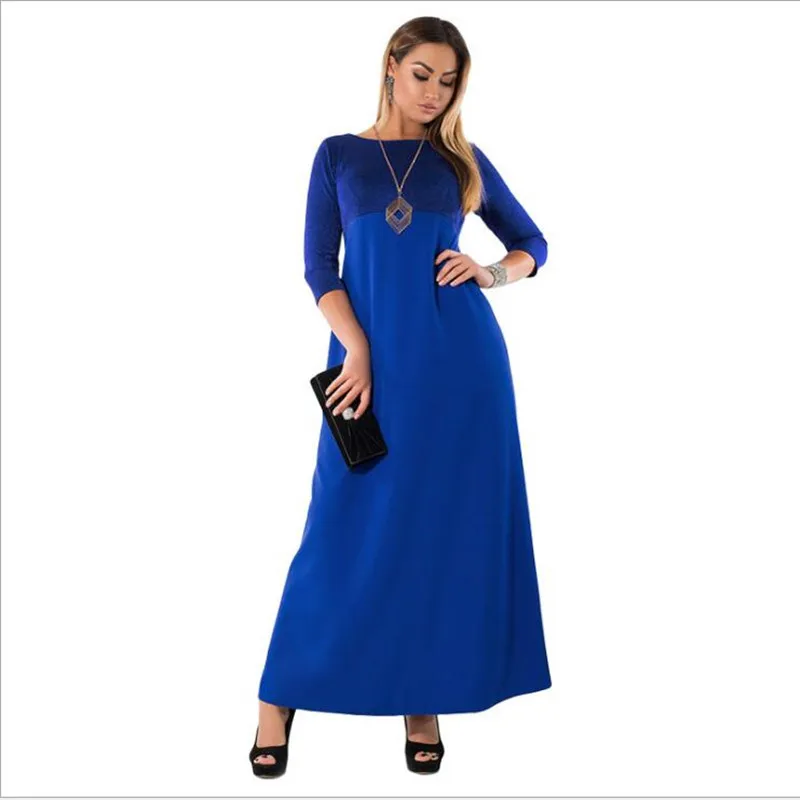 Shiny Plus Size 6XL Long Dress New Patchwork Maxi Dress Large Size Blue ...