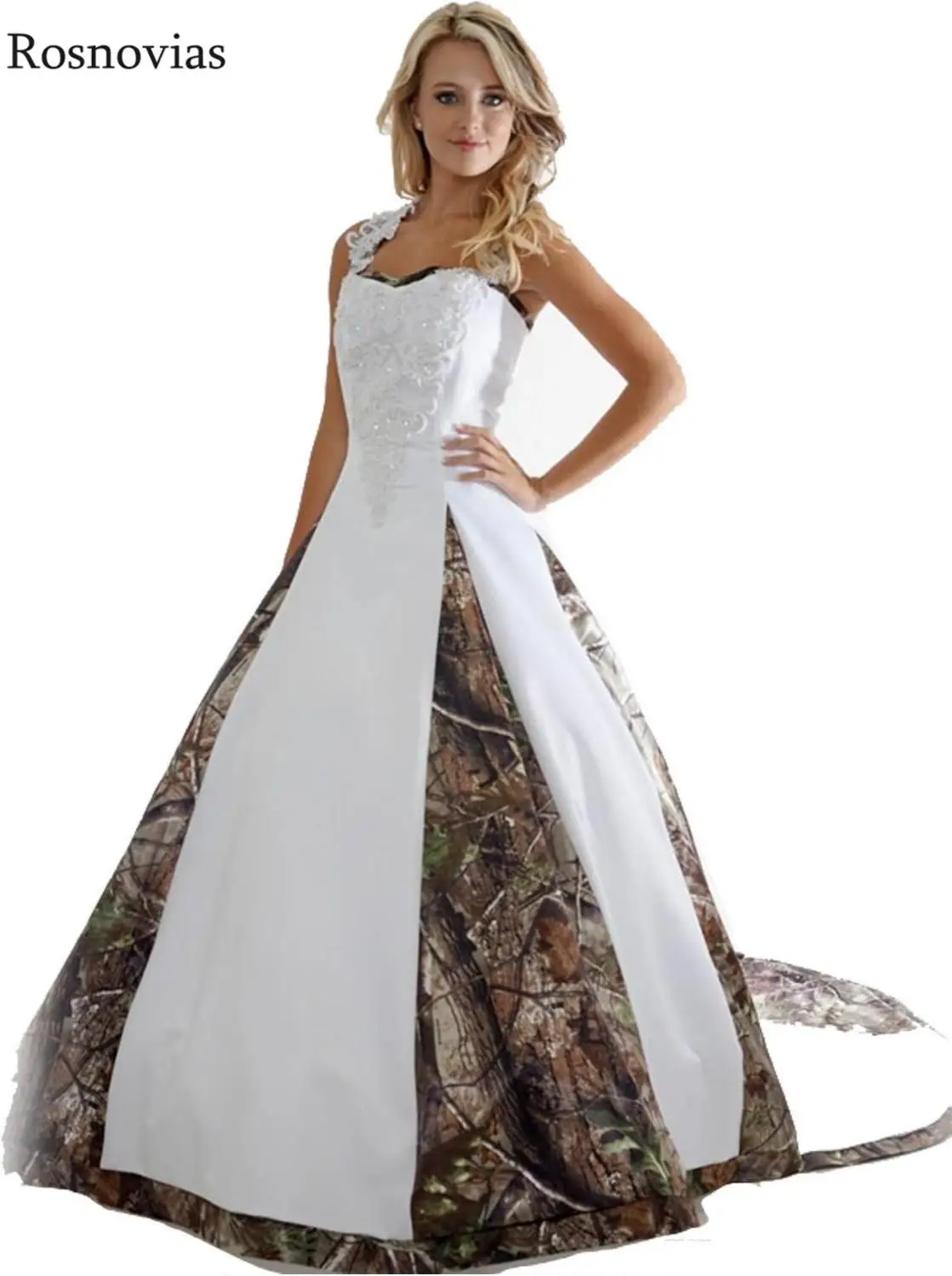 

Simple Camo Wedding Dresses 2019 Sweetheart Lace-up Back Sweep Train Lace Appliques Beaded Modern Long Bridal Gowns Customized